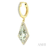 14X7 MM Evoque Gemstones Kite Shape Green Amethyst and 1/3 Ctw Round Cut Diamond Semi-Precious Earrings in 14K Yellow Gold