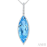 22X8 MM Evoque Gemstones Marquise Shape Blue Topaz and 1/4 Ctw Round Cut Diamond Semi-Precious Pendant With Chain in 14K White Gold