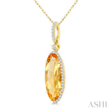 16X6 MM Evoque Gemstone Oval Shape Citrine and 1/5 Ctw Round Cut Diamond Semi-Precious Pendant With Chain in 10K Yellow Gold