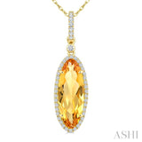 16X6 MM Evoque Gemstone Oval Shape Citrine and 1/5 Ctw Round Cut Diamond Semi-Precious Pendant With Chain in 10K Yellow Gold