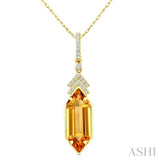 16X6 MM Evoque Gemstone Hexagon Shape Citrine and 1/10 Ctw Round Cut Diamond Semi-Precious Pendant With Chain in 10K Yellow Gold