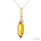 16X6 MM Evoque Gemstone Hexagon Shape Citrine and 1/10 Ctw Round Cut Diamond Semi-Precious Pendant With Chain in 10K Yellow Gold