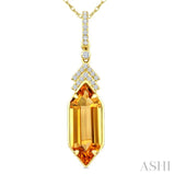 16X6 MM Evoque Gemstone Hexagon Shape Citrine and 1/10 Ctw Round Cut Diamond Semi-Precious Pendant With Chain in 10K Yellow Gold