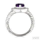 9X6MM Pear Cut Amethyst and 1/20 Ctw Round Cut Diamond Semi-Precious Ring in Sterling Silver