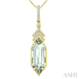 16X6 MM Evoque Gemstone Hexagon Shape Green Amethyst and 1/10 Ctw Round Cut Diamond Semi-Precious Pendant With Chain in 10K Yellow Gold