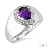 8X5MM Pear Cut Amethyst and 1/20 Ctw Round Cut Diamond Semi-Precious Bold Ring in Sterling Silver