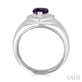 8X5MM Pear Cut Amethyst and 1/20 Ctw Round Cut Diamond Semi-Precious Bold Ring in Sterling Silver