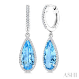 14X6 MM Evoque Gemstones Pear Shape Blue Topaz and 1/3 Ctw Round Cut Diamond Semi-Precious Earrings in 14K White Gold