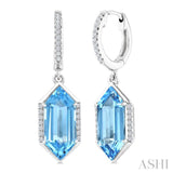 14X6 MM Evoque Gemstones Hexagon Shape Blue Topaz and 1/5 Ctw Round Cut Diamond Semi-Precious Earrings in 14K White Gold