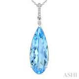22X8 MM Evoque Gemstones Pear Shape Blue Topaz and 1/20 Ctw Round Cut Diamond Semi-Precious Pendant With Chain in 14K White Gold