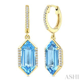 14X6 MM Evoque Gemstones Hexagon Shape Blue Topaz and 1/5 Ctw Round Cut Diamond Semi-Precious Earrings in 14K Yellow Gold
