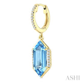 14X6 MM Evoque Gemstones Hexagon Shape Blue Topaz and 1/5 Ctw Round Cut Diamond Semi-Precious Earrings in 14K Yellow Gold