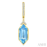 14X6 MM Evoque Gemstones Hexagon Shape Blue Topaz and 1/6 Ctw Round Cut Diamond Semi-Precious Earrings in 14K Yellow Gold