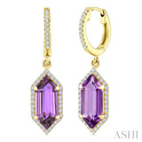 12X5 MM Evoque Gemstones Hexagon Shape Amethyst and 1/3 Ctw Round Cut Diamond Semi-Precious Earrings in 10K Yellow Gold