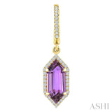 12X5 MM Evoque Gemstones Hexagon Shape Amethyst and 1/3 Ctw Round Cut Diamond Semi-Precious Earrings in 10K Yellow Gold