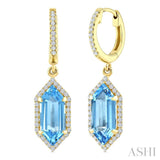 12X5 MM Evoque Gemstones Hexagon Shape Blue Topaz and 1/3 Ctw Round Cut Diamond Semi-Precious Earrings in 10K Yellow Gold