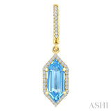 12X5 MM Evoque Gemstones Hexagon Shape Blue Topaz and 1/3 Ctw Round Cut Diamond Semi-Precious Earrings in 10K Yellow Gold