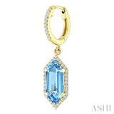 12X5 MM Evoque Gemstones Hexagon Shape Blue Topaz and 1/3 Ctw Round Cut Diamond Semi-Precious Earrings in 10K Yellow Gold