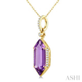 16X6 MM Evoque Gemstones Hexagon Shape Amethyst and 1/10 Ctw Round Cut Diamond Semi-Precious Pendant With Chain in 10K Yellow Gold