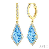 14X7 MM Evoque Gemstones Kite Shape Blue Topaz and 1/3 Ctw Round Cut Diamond Semi-Precious Earrings in 14K Yellow Gold