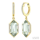 14X6 MM Evoque Gemstones Hexagon Shape Green Amethyst and 1/5 Ctw Round Cut Diamond Semi-Precious Earrings in 14K Yellow Gold