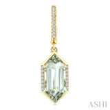 14X6 MM Evoque Gemstones Hexagon Shape Green Amethyst and 1/5 Ctw Round Cut Diamond Semi-Precious Earrings in 14K Yellow Gold