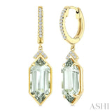 14X6 MM Evoque Gemstones Hexagon Shape Green Amethyst and 1/6 Ctw Round Cut Diamond Semi-Precious Earrings in 14K Yellow Gold