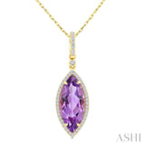 16X7 MM Evoque Gemstones Marquise Shape Amethyst and 1/5 Ctw Round Cut Diamond Semi-Precious Pendant With Chain in 10K Yellow Gold