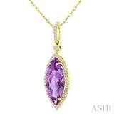 16X7 MM Evoque Gemstones Marquise Shape Amethyst and 1/5 Ctw Round Cut Diamond Semi-Precious Pendant With Chain in 10K Yellow Gold