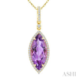 16X7 MM Evoque Gemstones Marquise Shape Amethyst and 1/5 Ctw Round Cut Diamond Semi-Precious Pendant With Chain in 10K Yellow Gold
