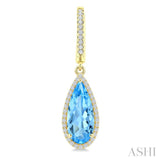 14X6 MM Evoque Gemstones Pear Shape Blue Topaz and 1/3 Ctw Round Cut Diamond Semi-Precious Earrings in 14K Yellow Gold