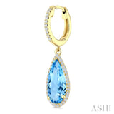 14X6 MM Evoque Gemstones Pear Shape Blue Topaz and 1/3 Ctw Round Cut Diamond Semi-Precious Earrings in 14K Yellow Gold