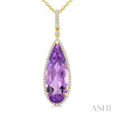 22X8 MM Evoque Gemstones Pear Shape Amethyst and 1/4 Ctw Round Cut Diamond Semi-Precious Pendant With Chain in 14K Yellow Gold