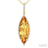22X8 MM Evoque Gemstone Marquise Shape Citrine and 1/4 Ctw Round Cut Diamond Semi-Precious Pendant With Chain in 14K Yellow Gold