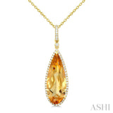 22X8 MM Evoque Gemstone Pear Shape Citrine and 1/4 Ctw Round Cut Diamond Semi-Precious Pendant With Chain in 14K Yellow Gold