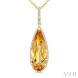 22X8 MM Evoque Gemstone Pear Shape Citrine and 1/4 Ctw Round Cut Diamond Semi-Precious Pendant With Chain in 14K Yellow Gold
