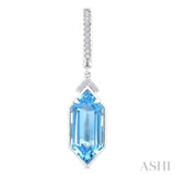 14X6 MM Evoque Gemstones Hexagon Shape Blue Topaz and 1/6 Ctw Round Cut Diamond Semi-Precious Earrings in 14K White Gold
