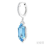 14X6 MM Evoque Gemstones Hexagon Shape Blue Topaz and 1/6 Ctw Round Cut Diamond Semi-Precious Earrings in 14K White Gold