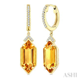 14X6 MM Evoque Gemstones Hexagon Shape Citrine and 1/6 Ctw Round Cut Diamond Semi-Precious Earrings in 14K Yellow Gold