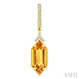 14X6 MM Evoque Gemstones Hexagon Shape Citrine and 1/6 Ctw Round Cut Diamond Semi-Precious Earrings in 14K Yellow Gold