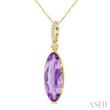 16X6 MM Evoque Gemstones Oval Shape Amethyst and 1/20 Ctw Round Cut Diamond Semi-Precious Pendant With Chain in 10K Yellow Gold