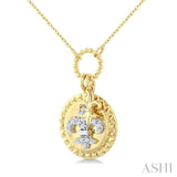1/6 Ctw Round Cut Diamond Fleur De Lis Charm Circular Medallion Fashion Pendant With Chain in 10K Yellow Gold