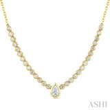 1/2 Ctw Luna Bezel Halfway Bezel Set Pear and Round Cut Diamond Necklace in 14K Yellow Gold