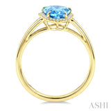 16X7 MM Evoque Gemstones Shield Shape Blue Topaz and 1/6 Ctw Round Cut Diamond Semi-Precious Ring in 10K Yellow Gold