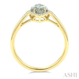 16X7 MM Evoque Gemstone Marquise Shape Green Amethyst and 1/6 Ctw Round Cut Diamond Semi-Precious Ring in 10K Yellow Gold