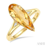 16X6 MM Evoque Gemstone Pear Shape Citrine and 1/50 Ctw Round Cut Diamond Semi-Precious Ring in 10K Yellow Gold