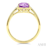 16X6 MM Evoque Gemstones Hexagon Shape Amethyst and 1/10 Ctw Round Cut Diamond Semi-Precious Ring in 10K Yellow Gold
