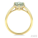 16X7 MM Evoque Gemstone Kite Shape Green Amethyst and 1/6 Ctw Round Cut Diamond Semi-Precious Ring in 10K Yellow Gold
