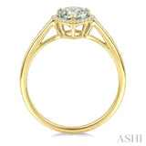 16X6 MM Evoque Gemstone Pear Shape Green Amethyst and 1/6 Ctw Round Cut Diamond Semi-Precious Ring in 10K Yellow Gold