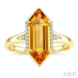 16X6 MM Evoque Gemstone Hexagon Shape Citrine and 1/10 Ctw Round Cut Diamond Semi-Precious Ring in 10K Yellow Gold